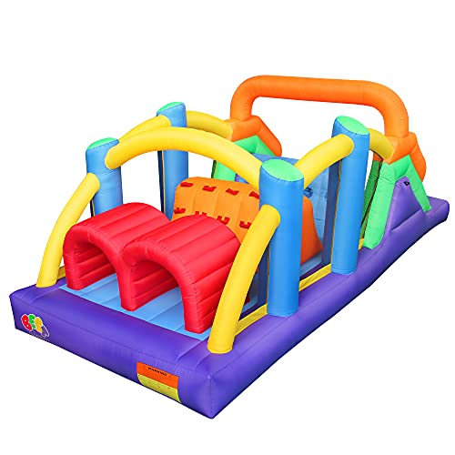 BESTPARTY Inflatable Obstacle Course Bounce House Castle with Large Slides Bounce Area and Obstacles Inflatable Bouncer House Jumper with Blower